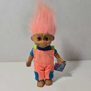 Russ Travis Troll Doll Poseable Orange Hair Orange Overalls Tag Attached